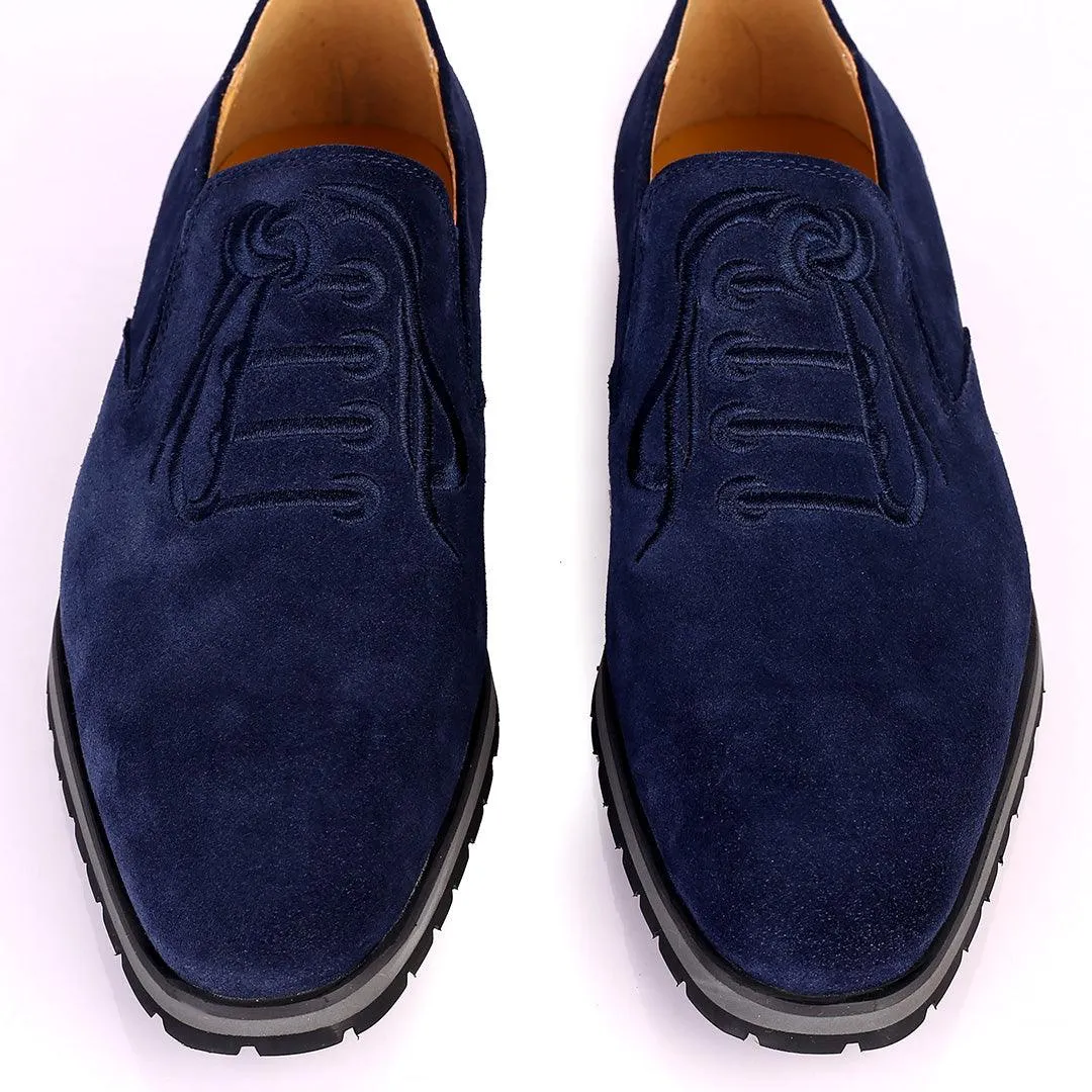 Berlut Lace Designed Blue Suede Formal Shoe