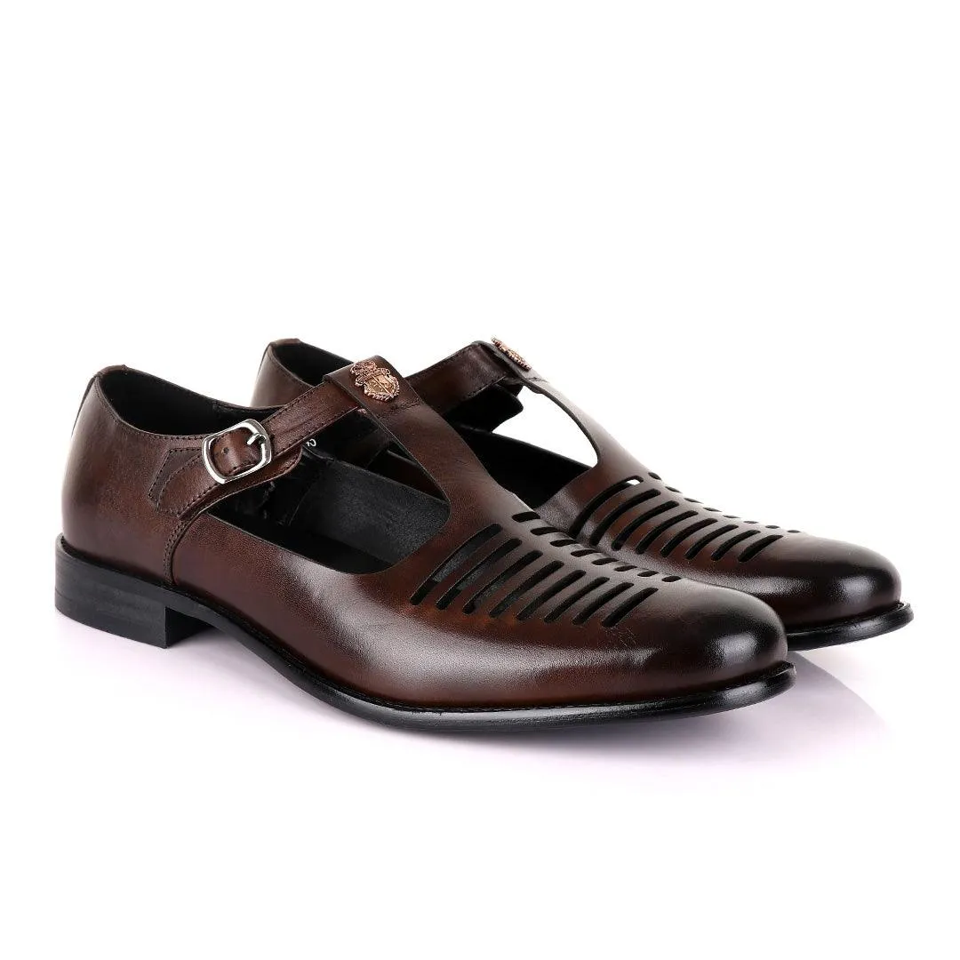 Billionaire Exotic Coffee Open Pattern Cover Leather Shoe