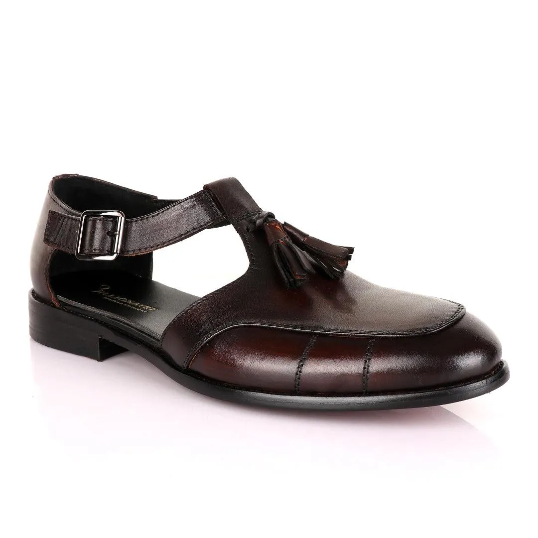 Billionaire Exotic Coffee Plain with Tassel Cover Leather Sandal