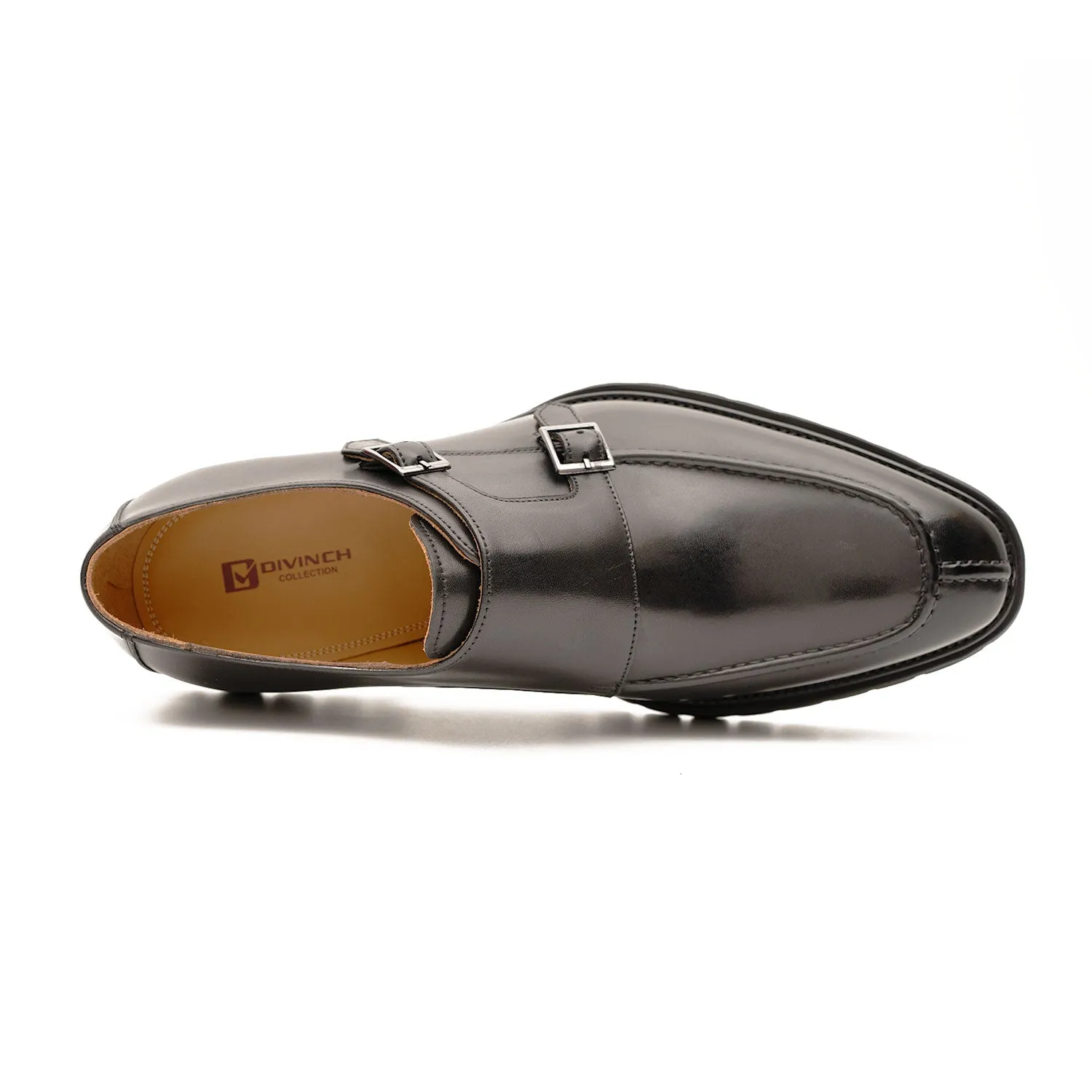 Black Double Monk Strap Leather Shoes