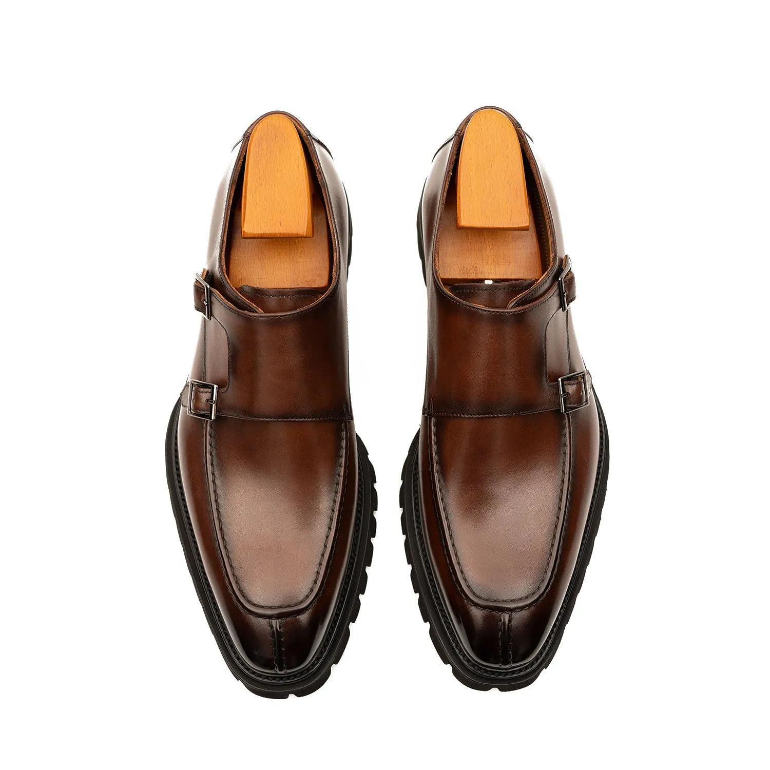 Brown Double Monk Strap Leather Shoes