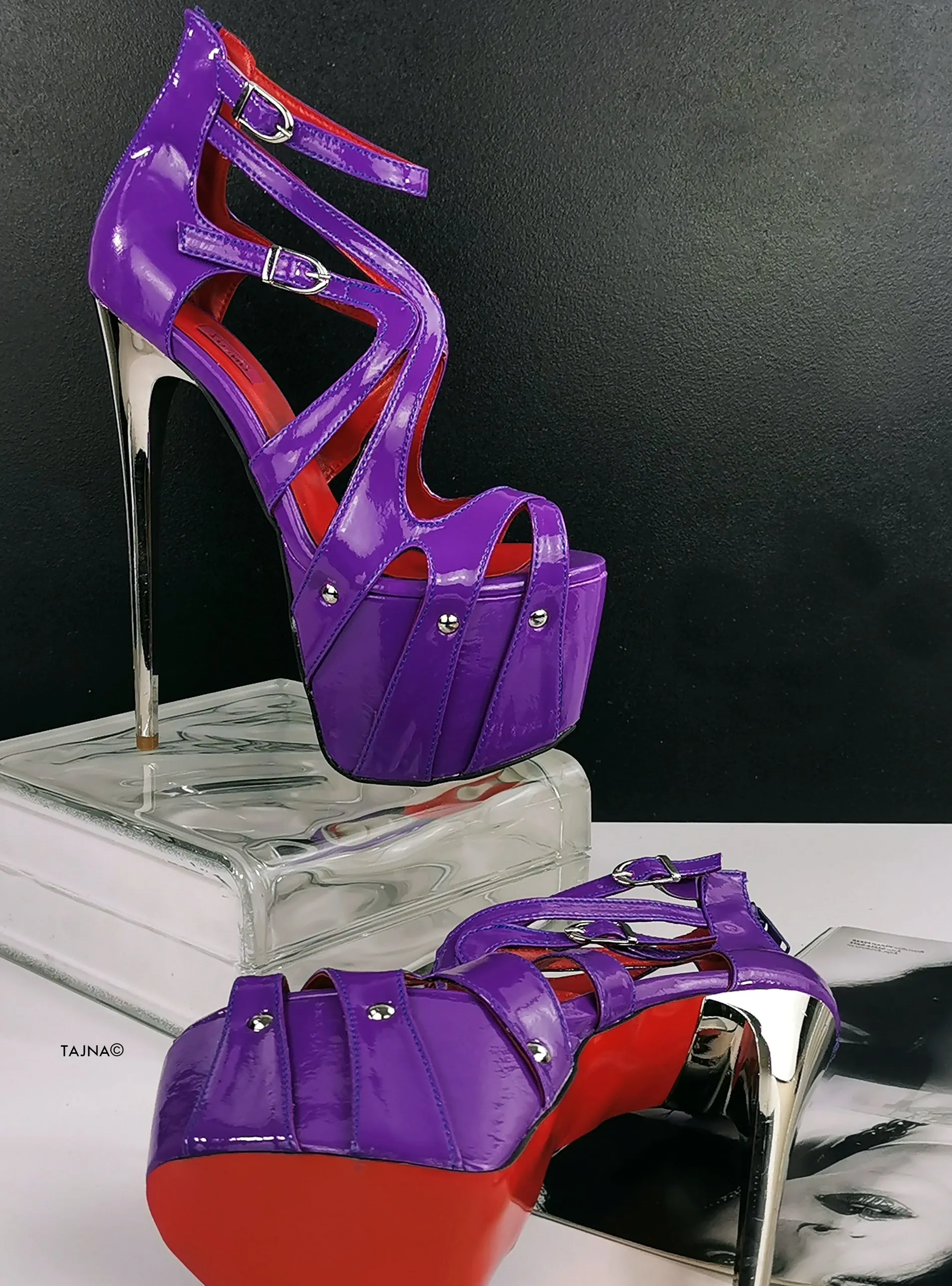 Cage Purple Gloss Metallic High Heels