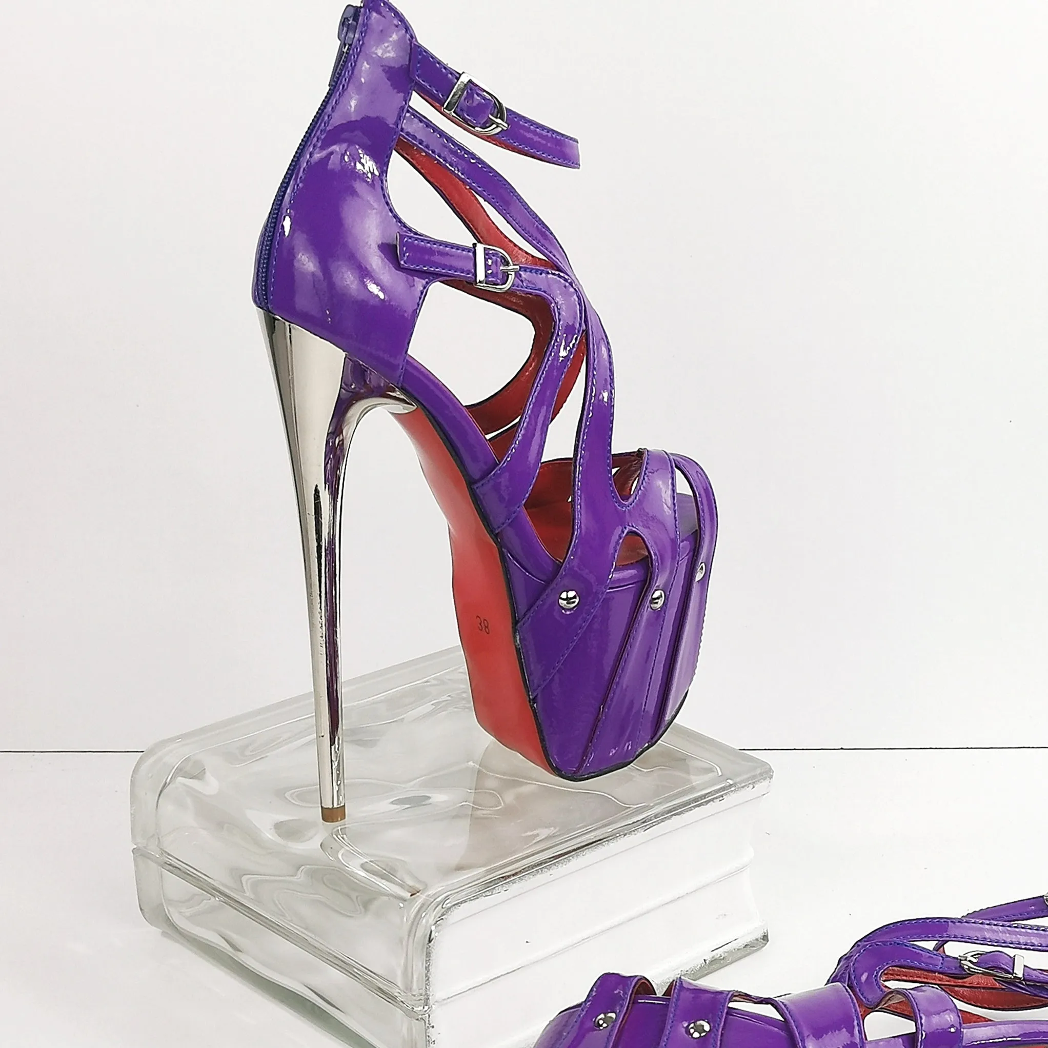 Cage Purple Gloss Metallic High Heels