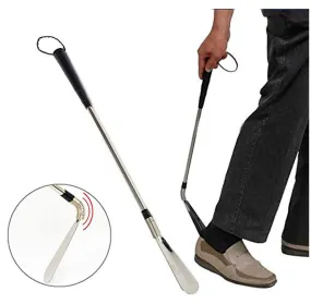 Extra Long Shoe Horn with Flexible End  Sided Stainless Steel Travel Shoehorn with Leather Strap Superior for Boots (24")