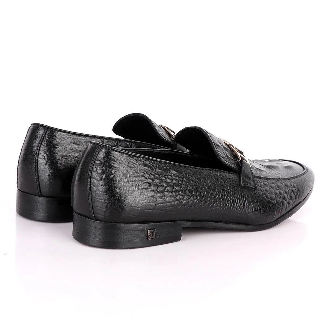 John Foster Chain Head Croc Black Leather Formal Shoe