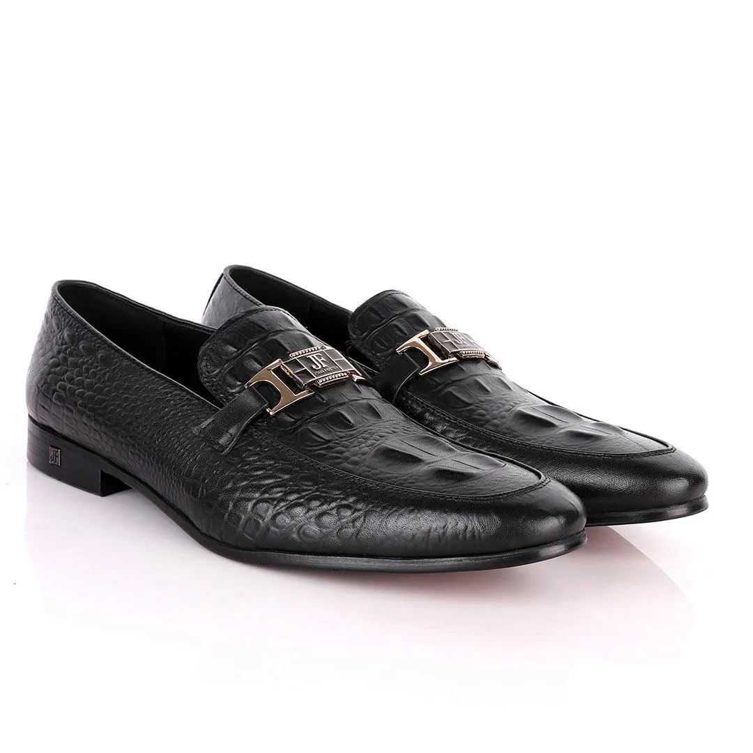 John Foster Chain Head Croc Black Leather Formal Shoe