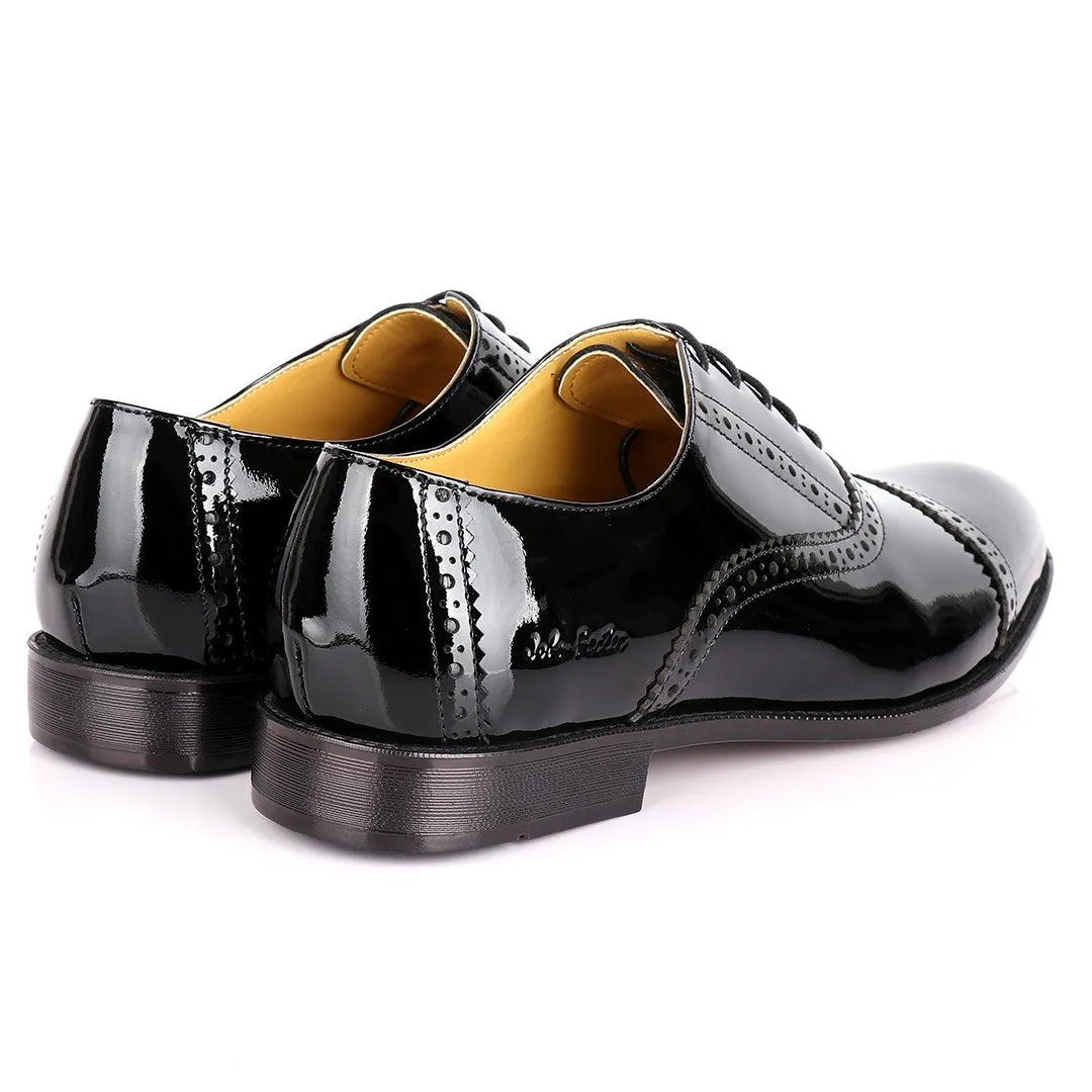 John Foster Classic Wetlooks Leather Premium Brogues- Black