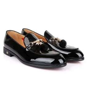 John Foster Gold Chain Flower Print Black Shoe