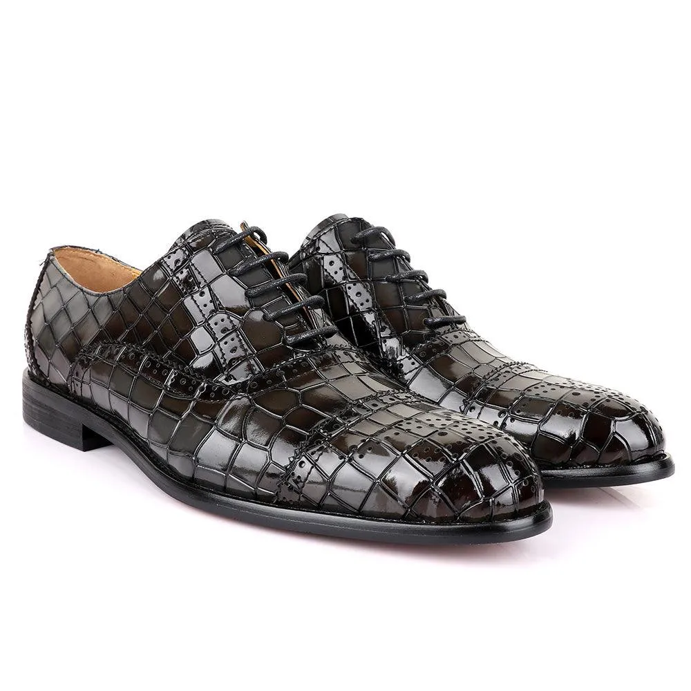 John Foster Oxford Crocodile Grey Leather Shoe