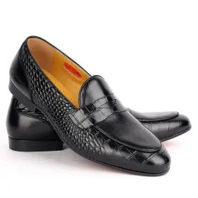 John Foster Side Croc Skin Single Belt Designed Men's Shoe  - Black