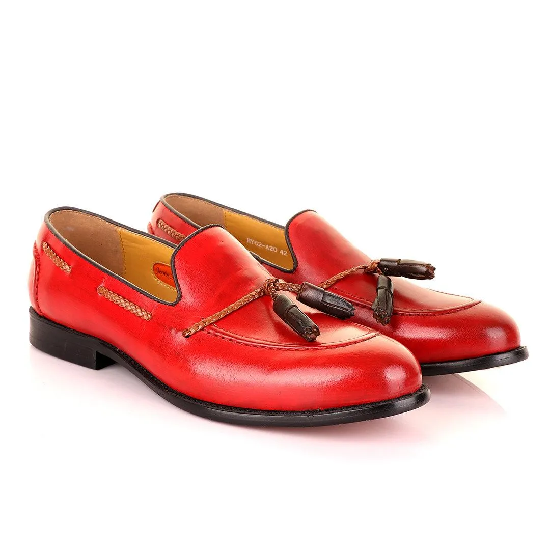 John Mendson Red with Brown Tassel Loafers