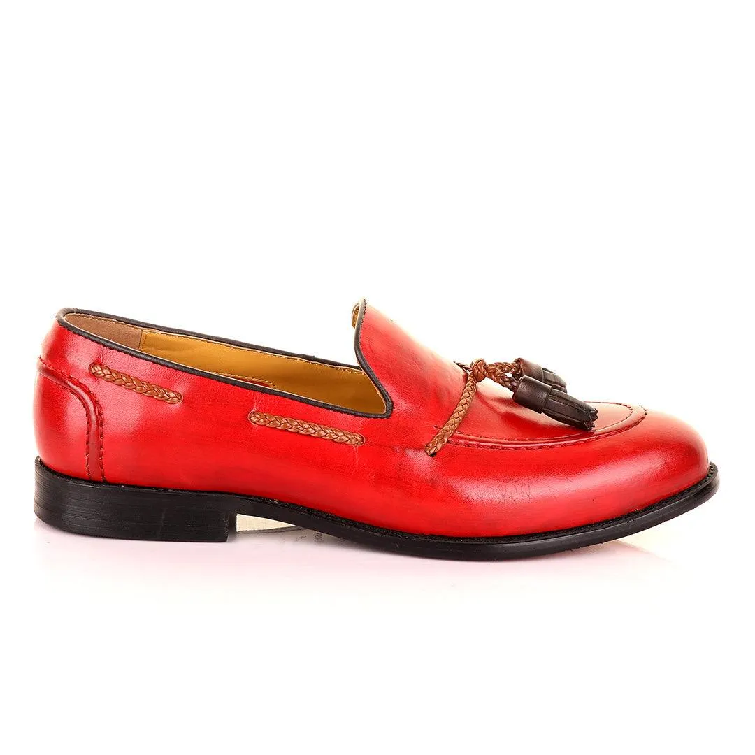 John Mendson Red with Brown Tassel Loafers