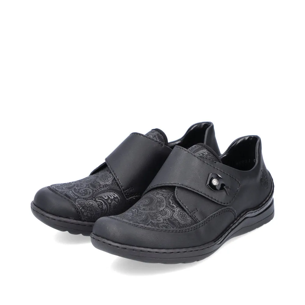 Ladies Rieker Wide fit Black Strap Over Stretchy Toe Box 48951-00 sale