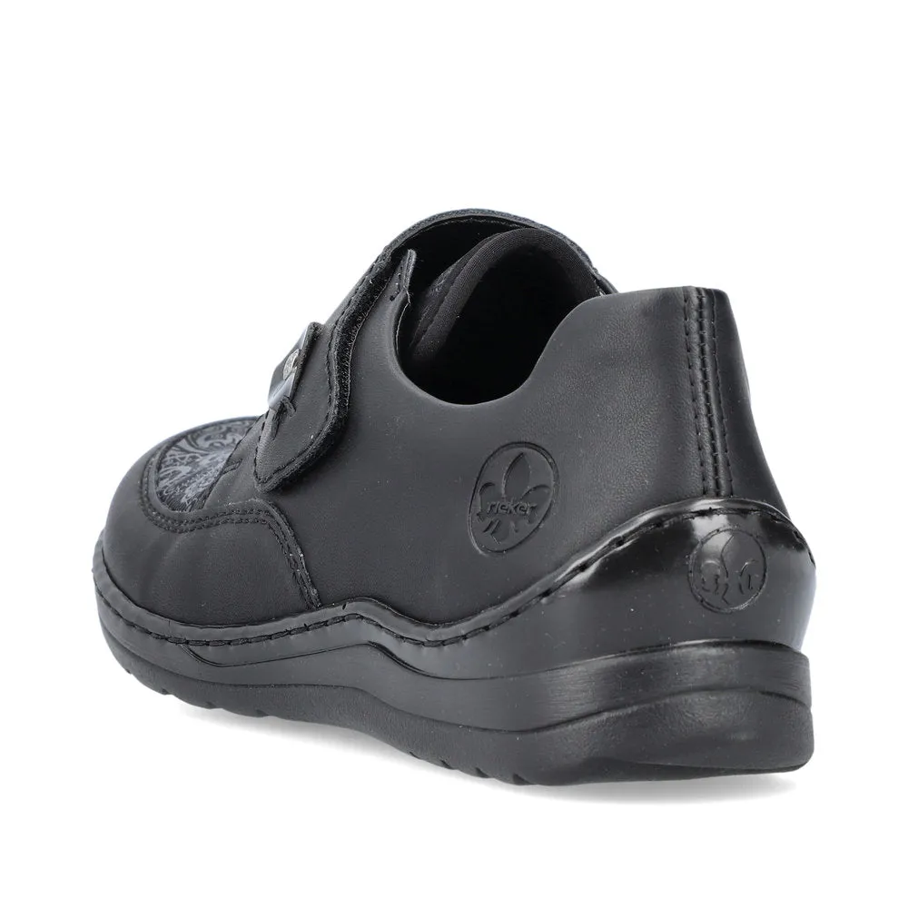 Ladies Rieker Wide fit Black Strap Over Stretchy Toe Box 48951-00 sale