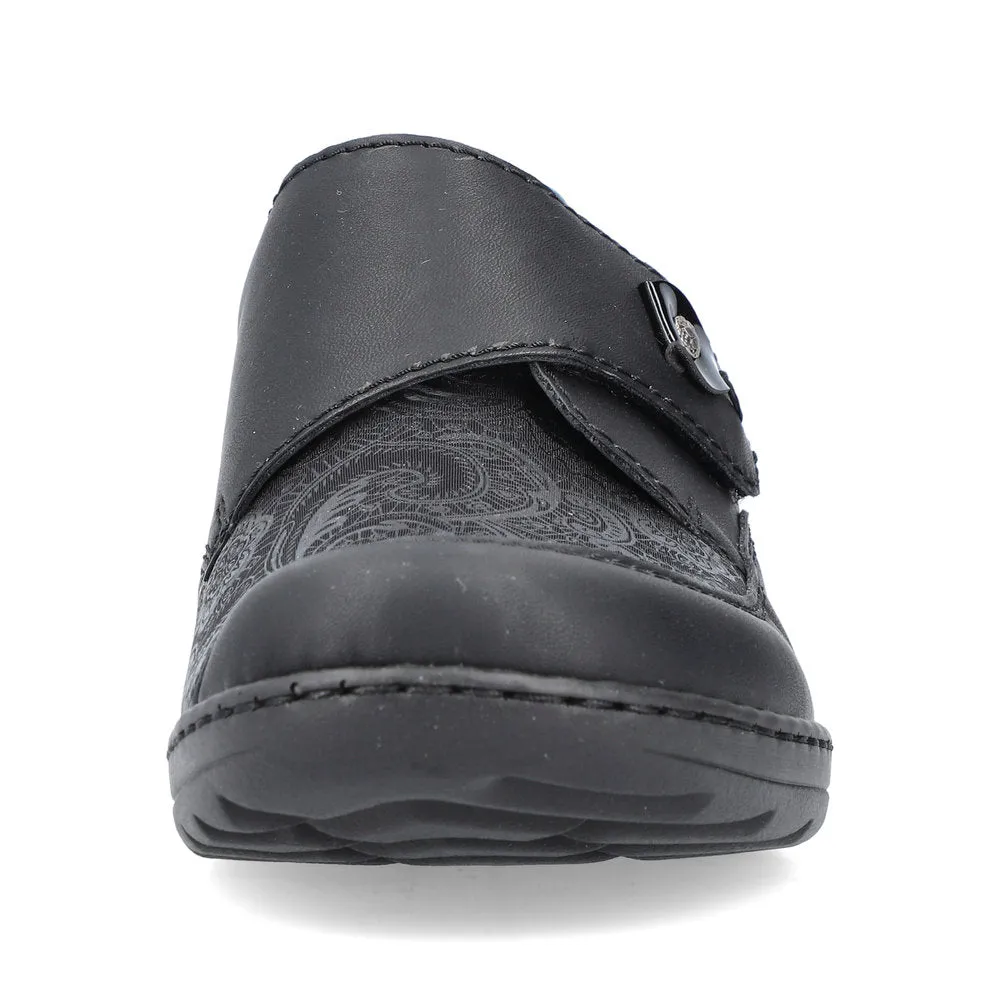 Ladies Rieker Wide fit Black Strap Over Stretchy Toe Box 48951-00 sale