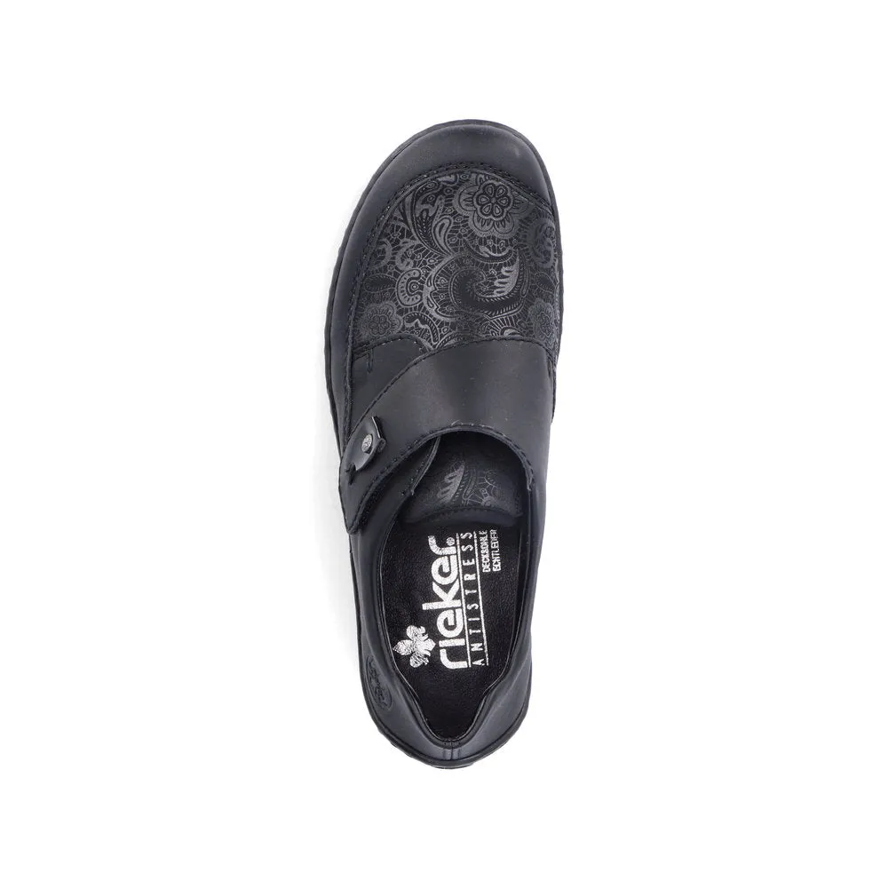 Ladies Rieker Wide fit Black Strap Over Stretchy Toe Box 48951-00 sale