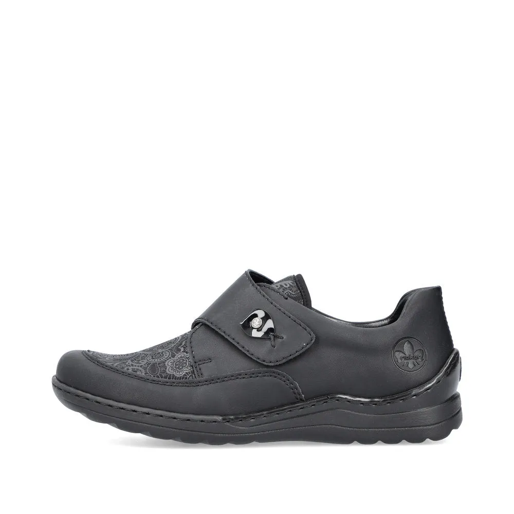 Ladies Rieker Wide fit Black Strap Over Stretchy Toe Box 48951-00 sale