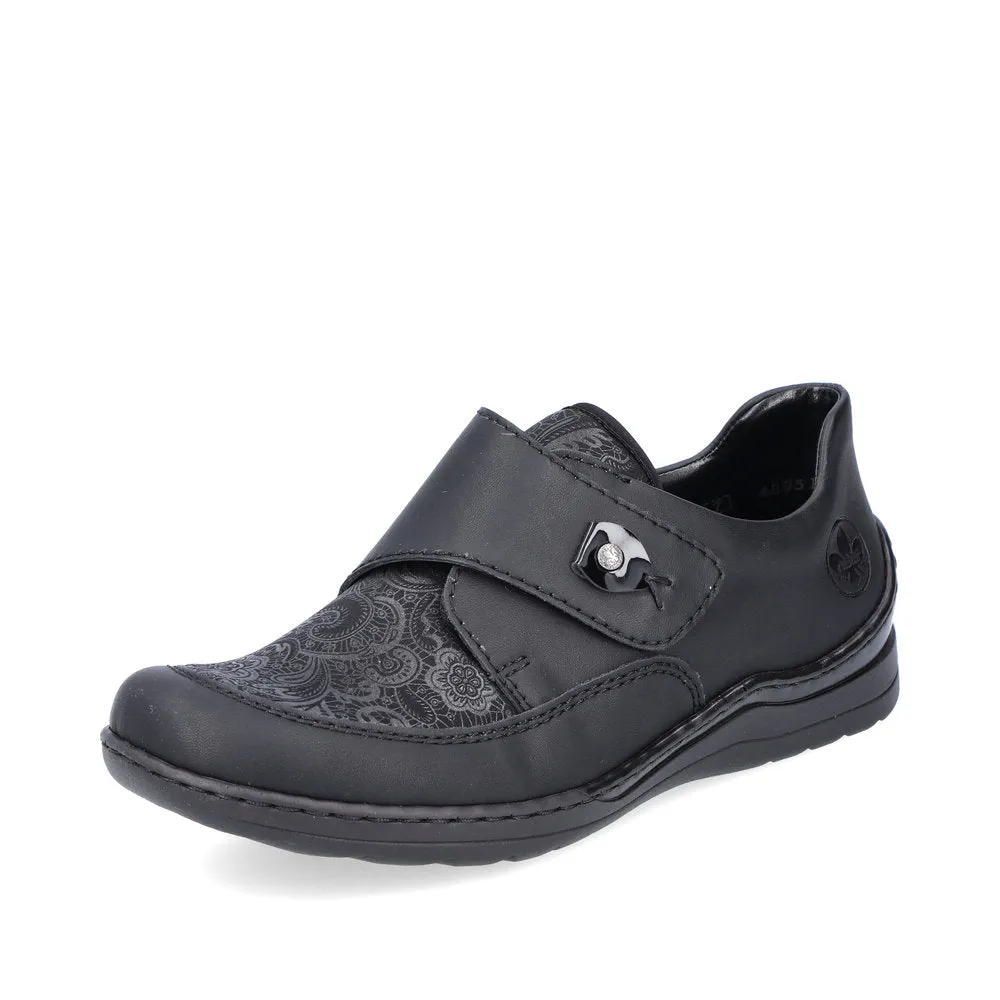 Ladies Rieker Wide fit Black Strap Over Stretchy Toe Box 48951-00 sale