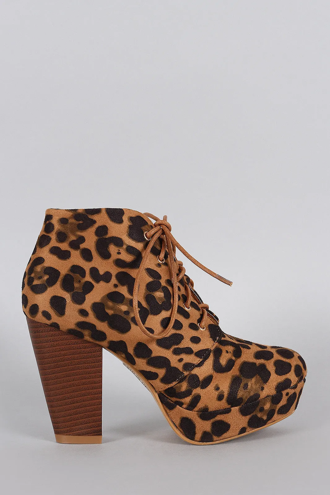 Leopard Refined Lace Up Stacked Bootie