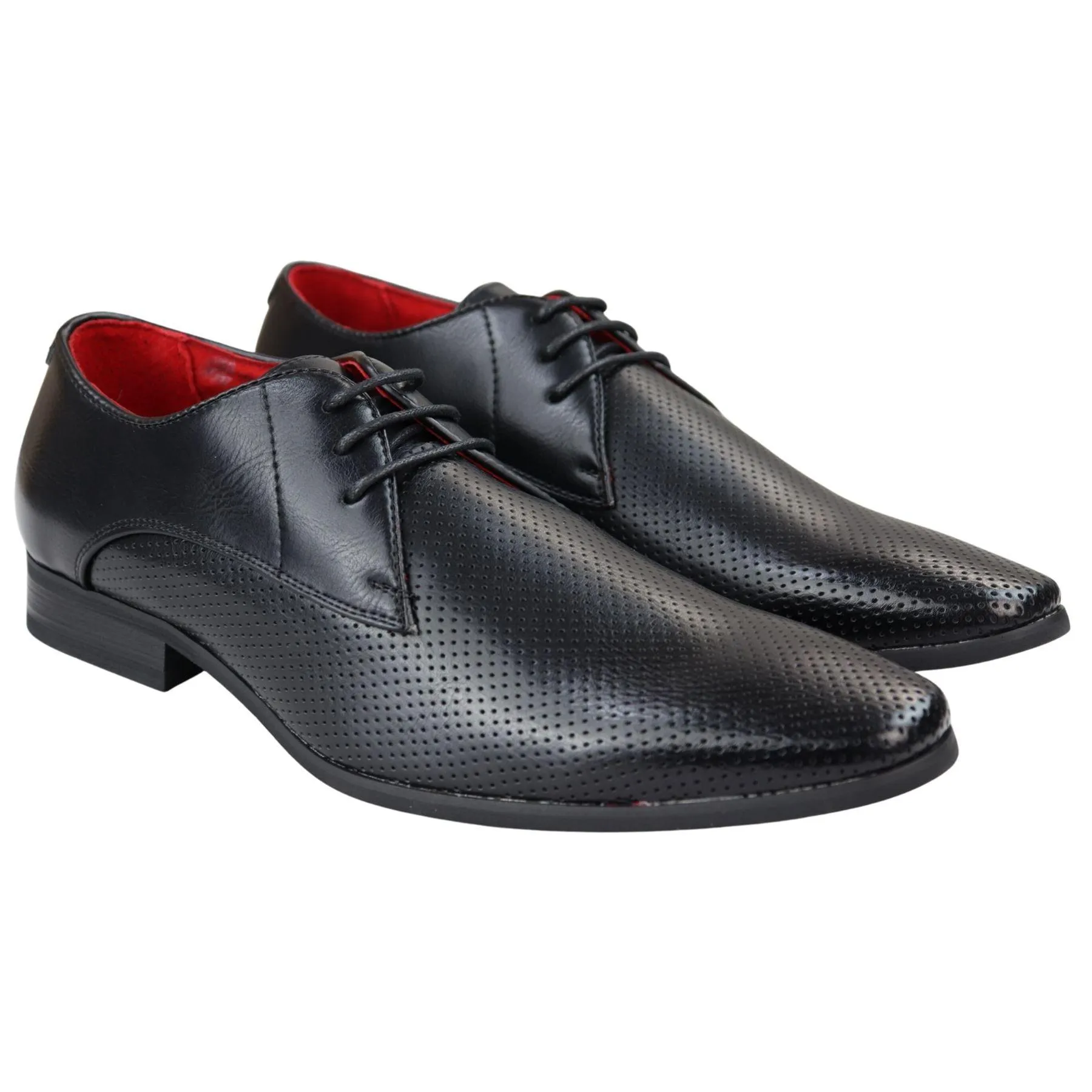 Mens Shoes Smart Formal Perforated Pointed Laced Black Red White Patent Leather PU