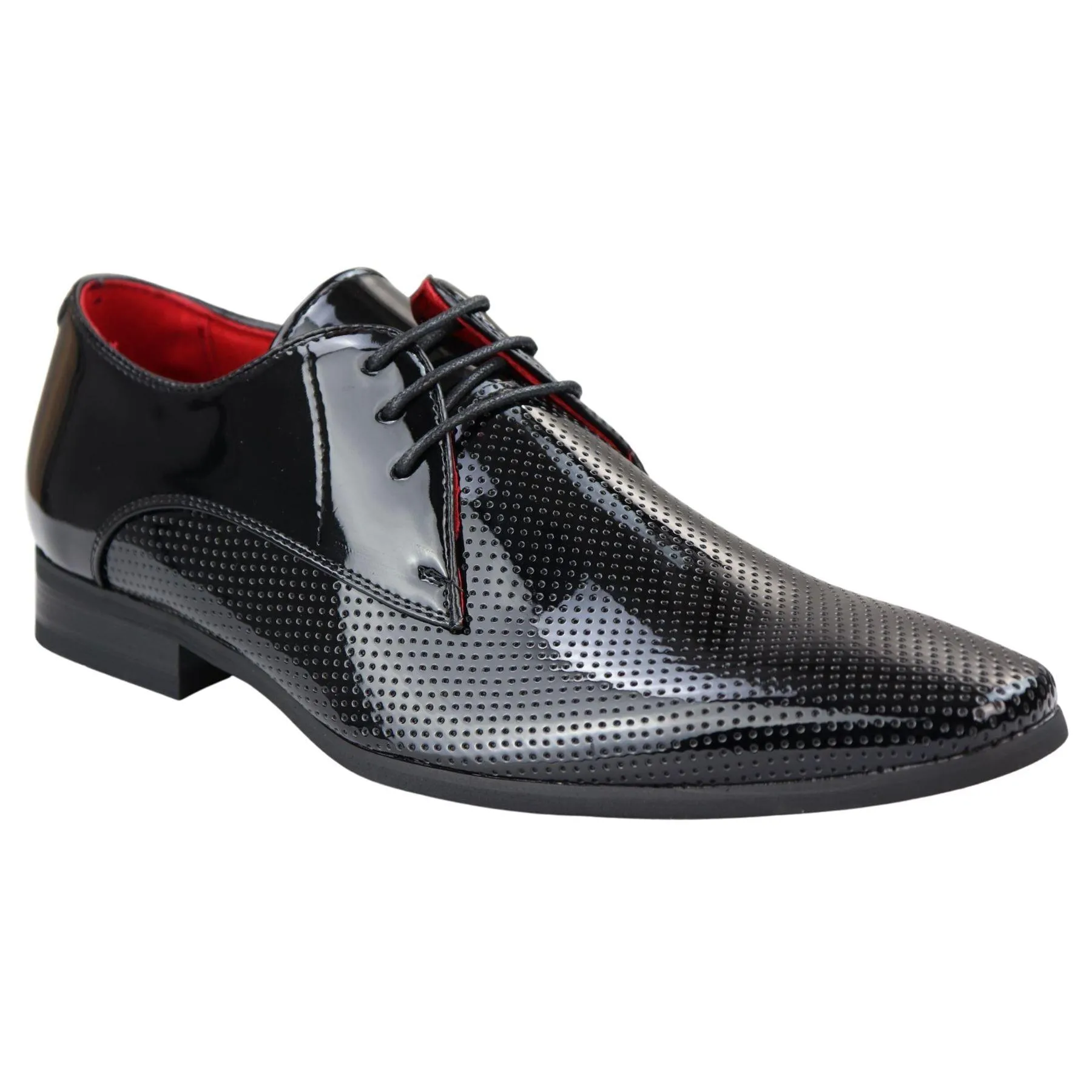 Mens Shoes Smart Formal Perforated Pointed Laced Black Red White Patent Leather PU