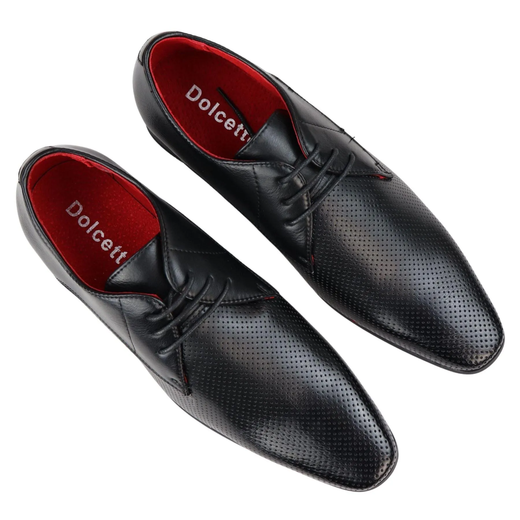 Mens Shoes Smart Formal Perforated Pointed Laced Black Red White Patent Leather PU