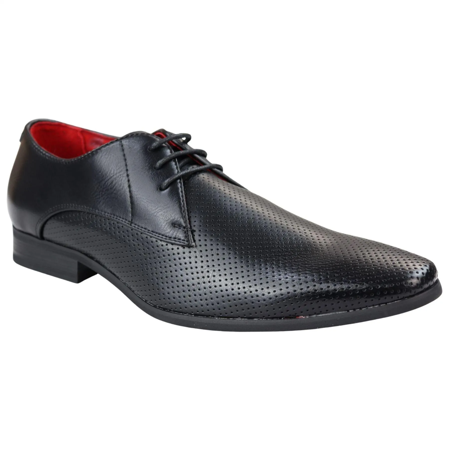 Mens Shoes Smart Formal Perforated Pointed Laced Black Red White Patent Leather PU