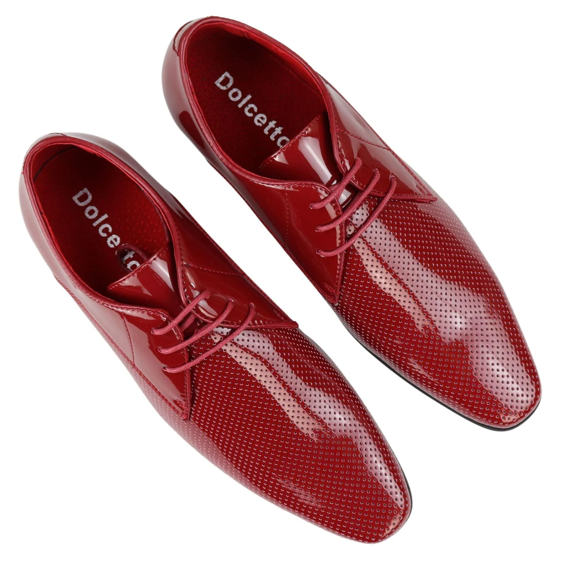 Mens Shoes Smart Formal Perforated Pointed Laced Black Red White Patent Leather PU