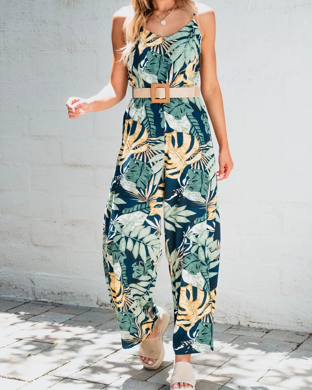 Multi Tropical Print Belted Jumpsuit - FINAL SALE