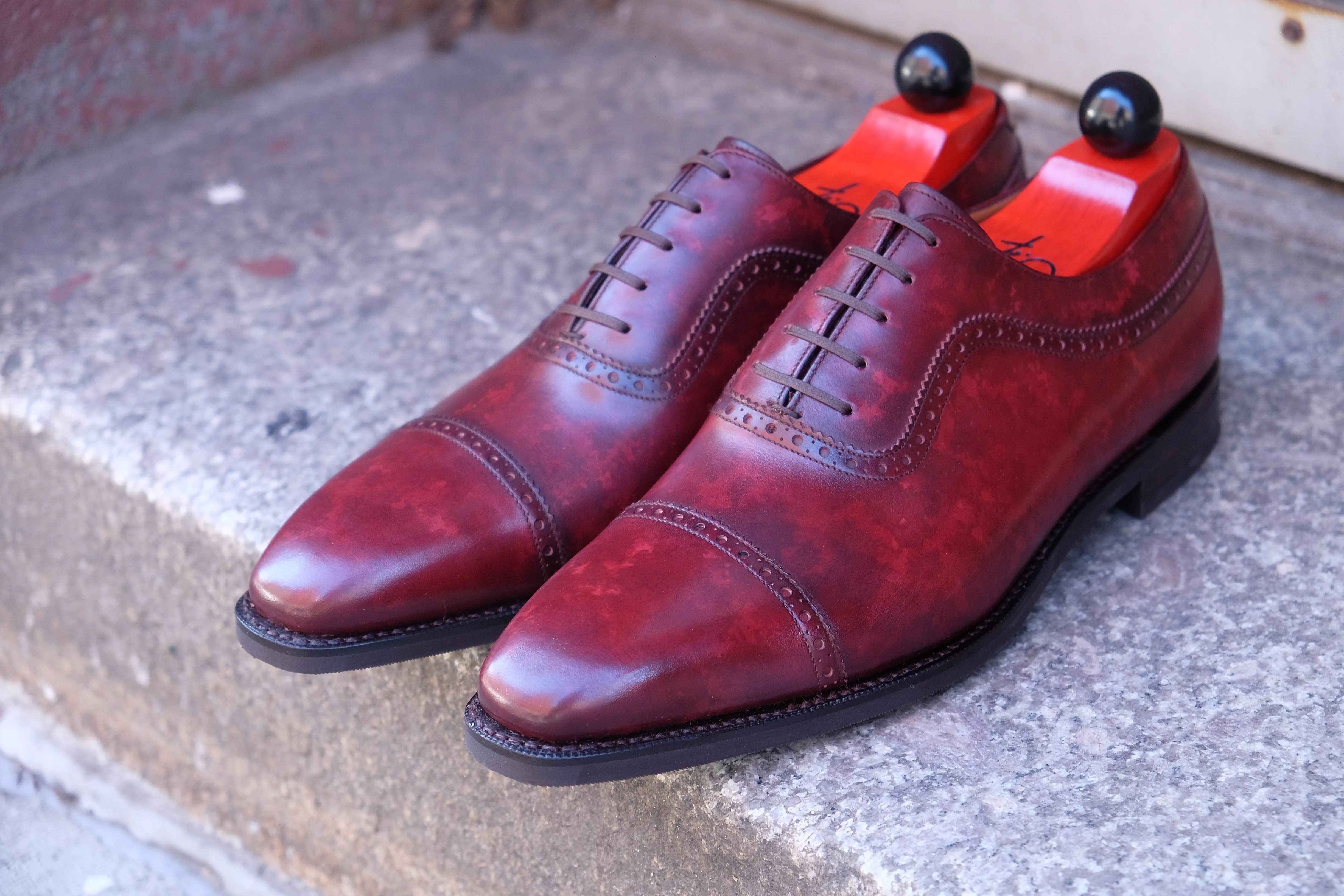 Palacio - MTO - Burgundy Marble Patina - LPB Last - City Rubber Sole