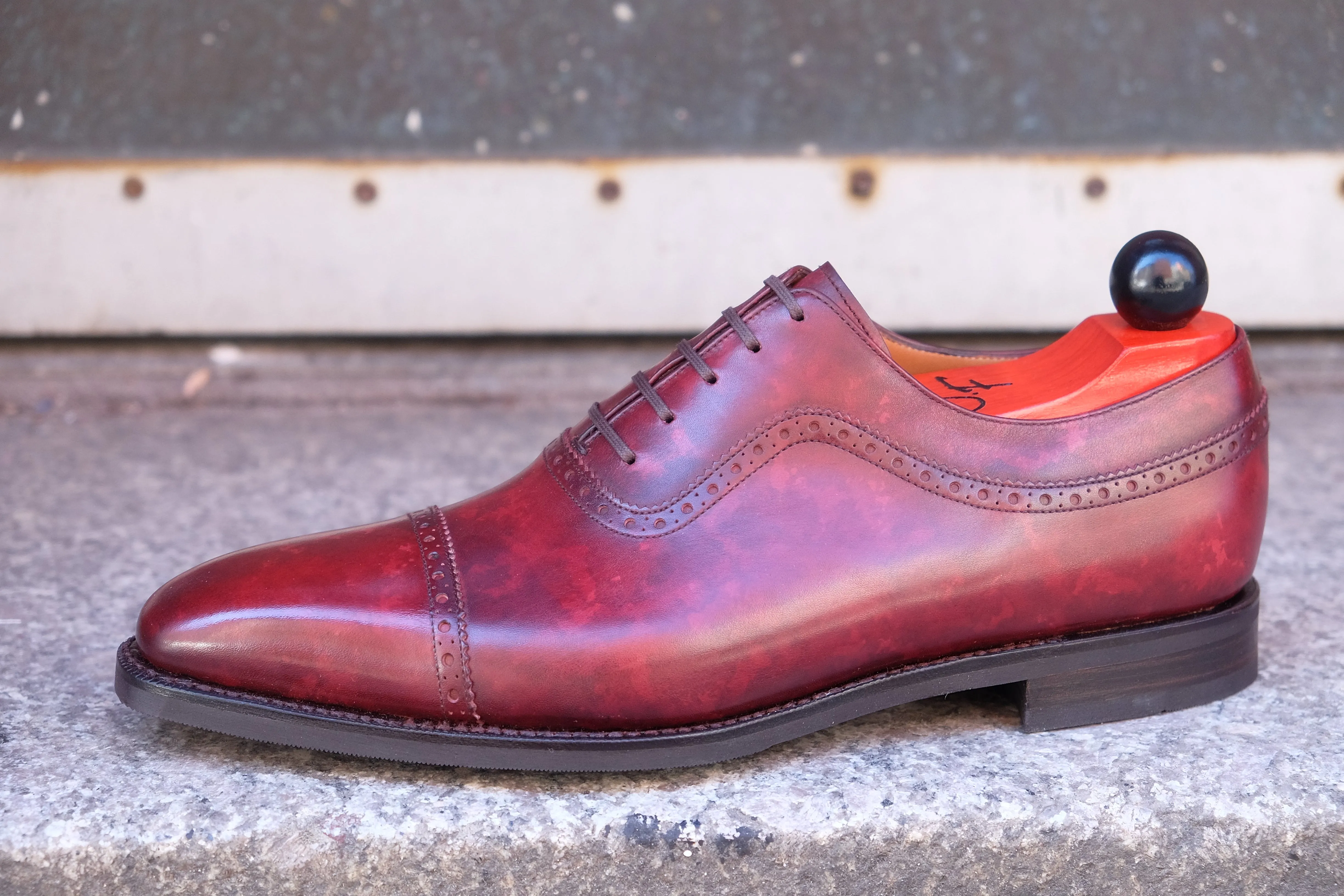 Palacio - MTO - Burgundy Marble Patina - LPB Last - City Rubber Sole