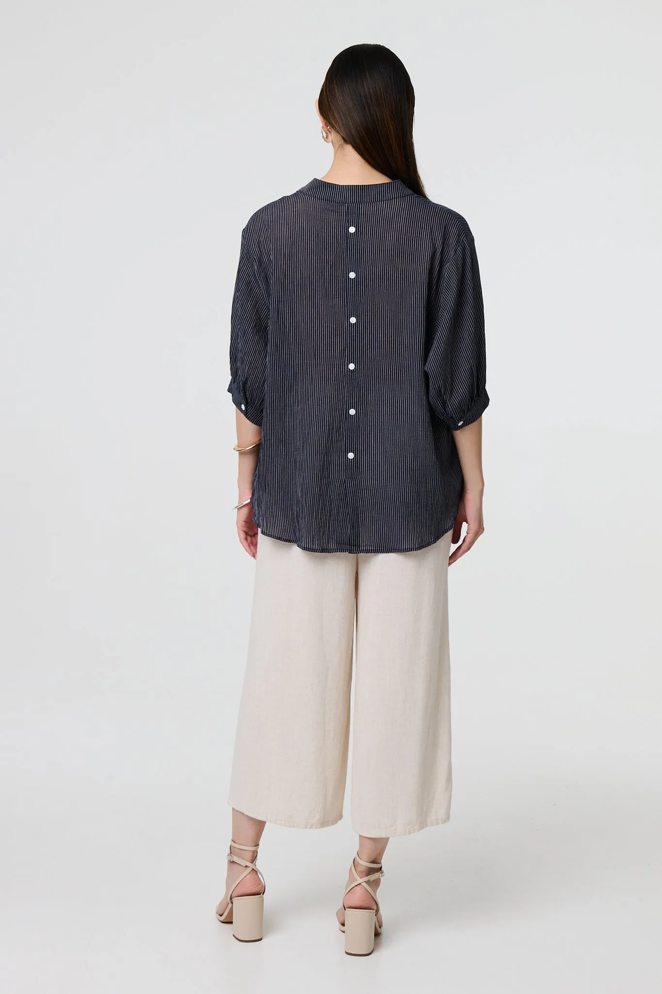 Pinstripe Relaxed Button Back Blouse