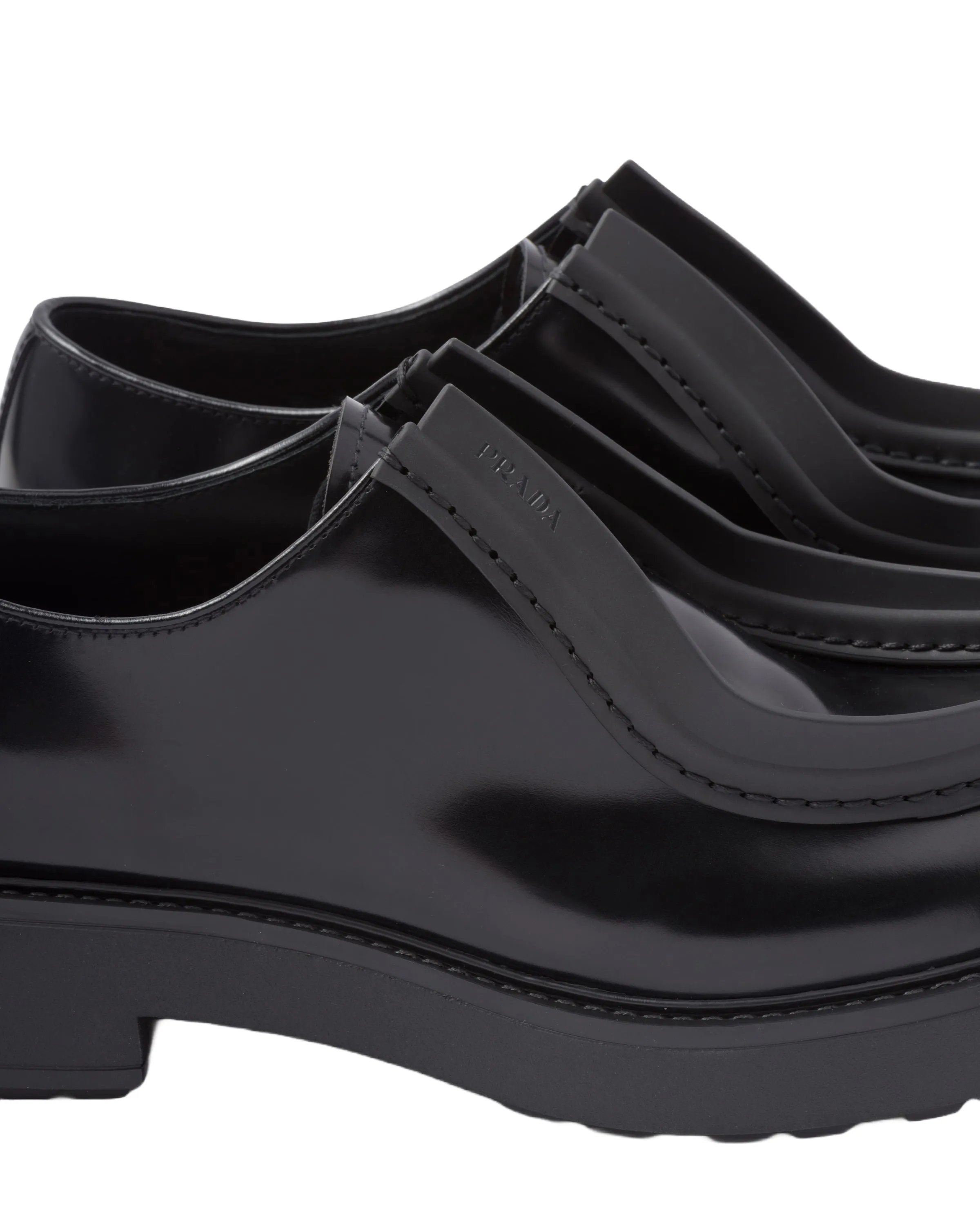 Prada Diapason Opaque Brushed Leather Lace Up Loafers