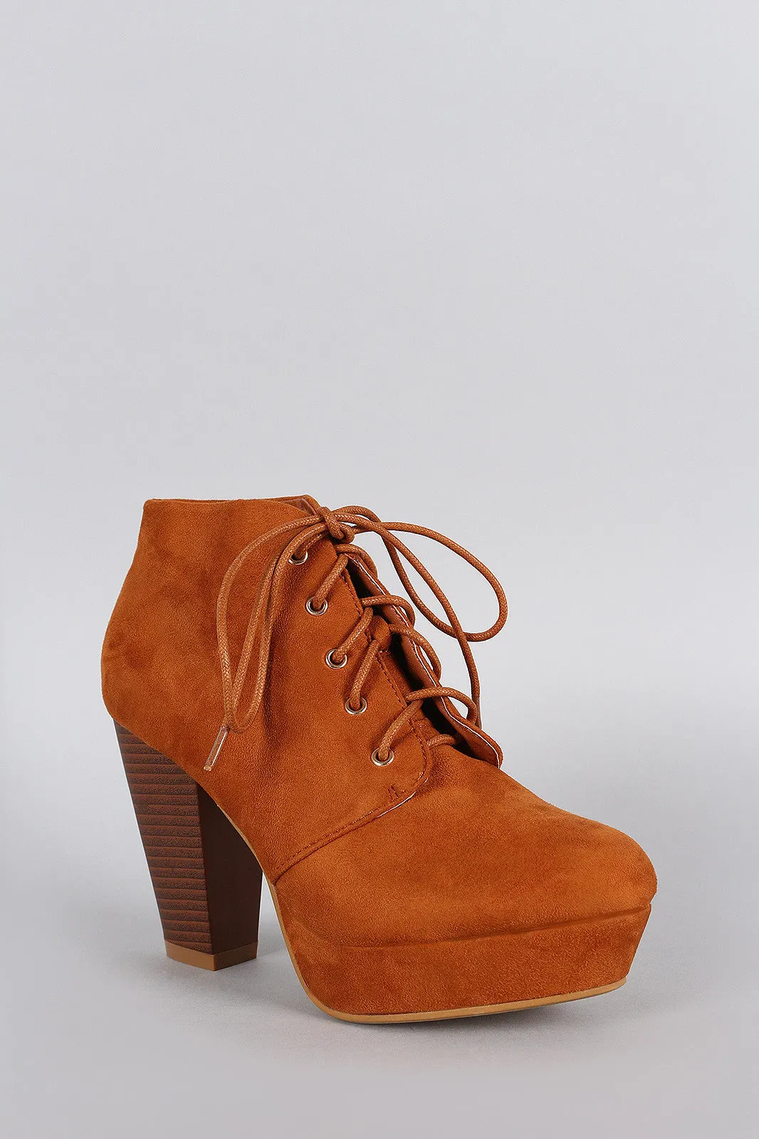 Refined Lace Up Stacked Bootie