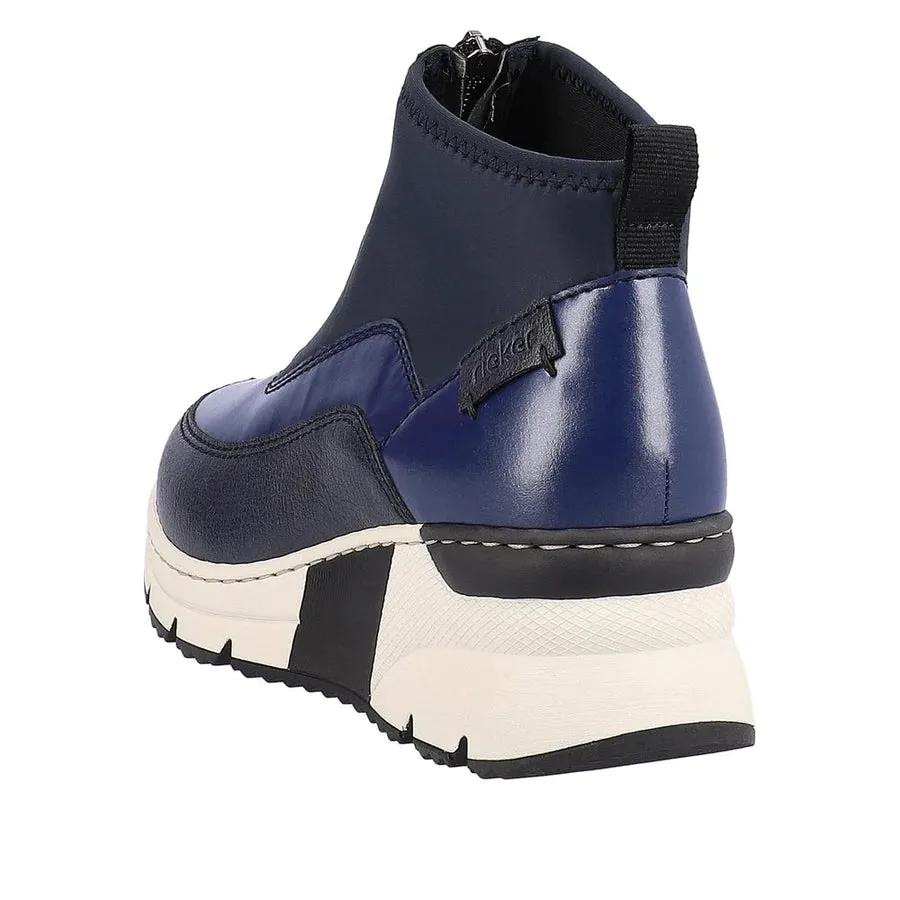 Rieker N6352-14 Navy And White Wedge Ankle Zip Front Trainer Boots