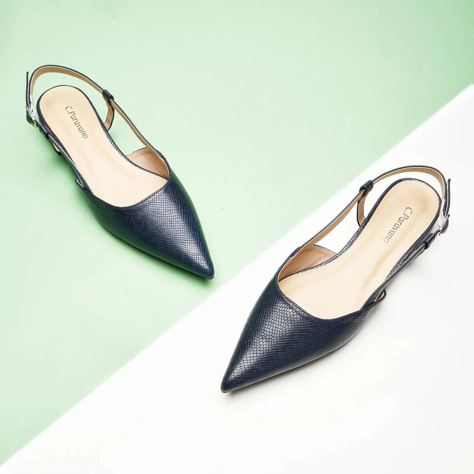 Sleek Prints Slingback Flats (Freya) Navy