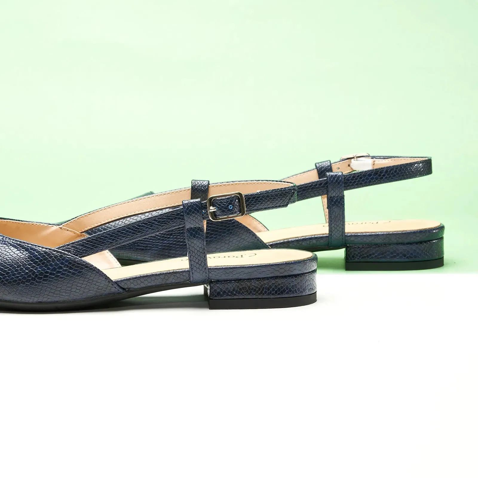 Sleek Prints Slingback Flats (Freya) Navy