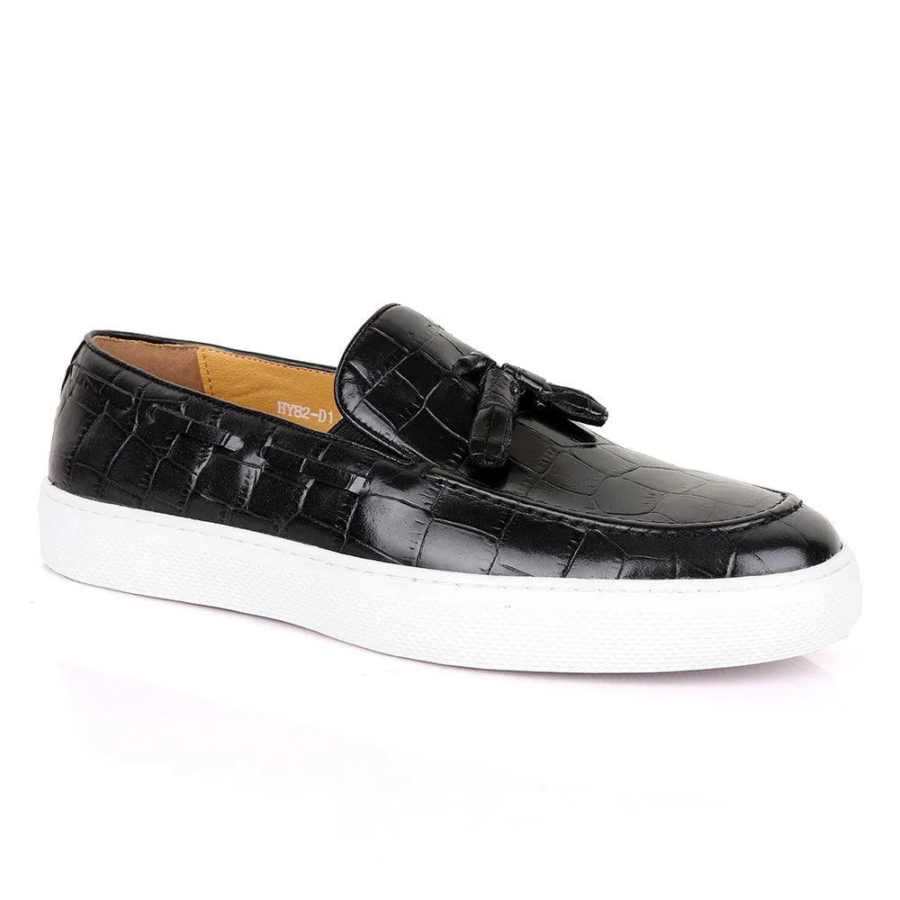 Terry Taylors Side Lace Black Tassel Leather Sneaker Shoe