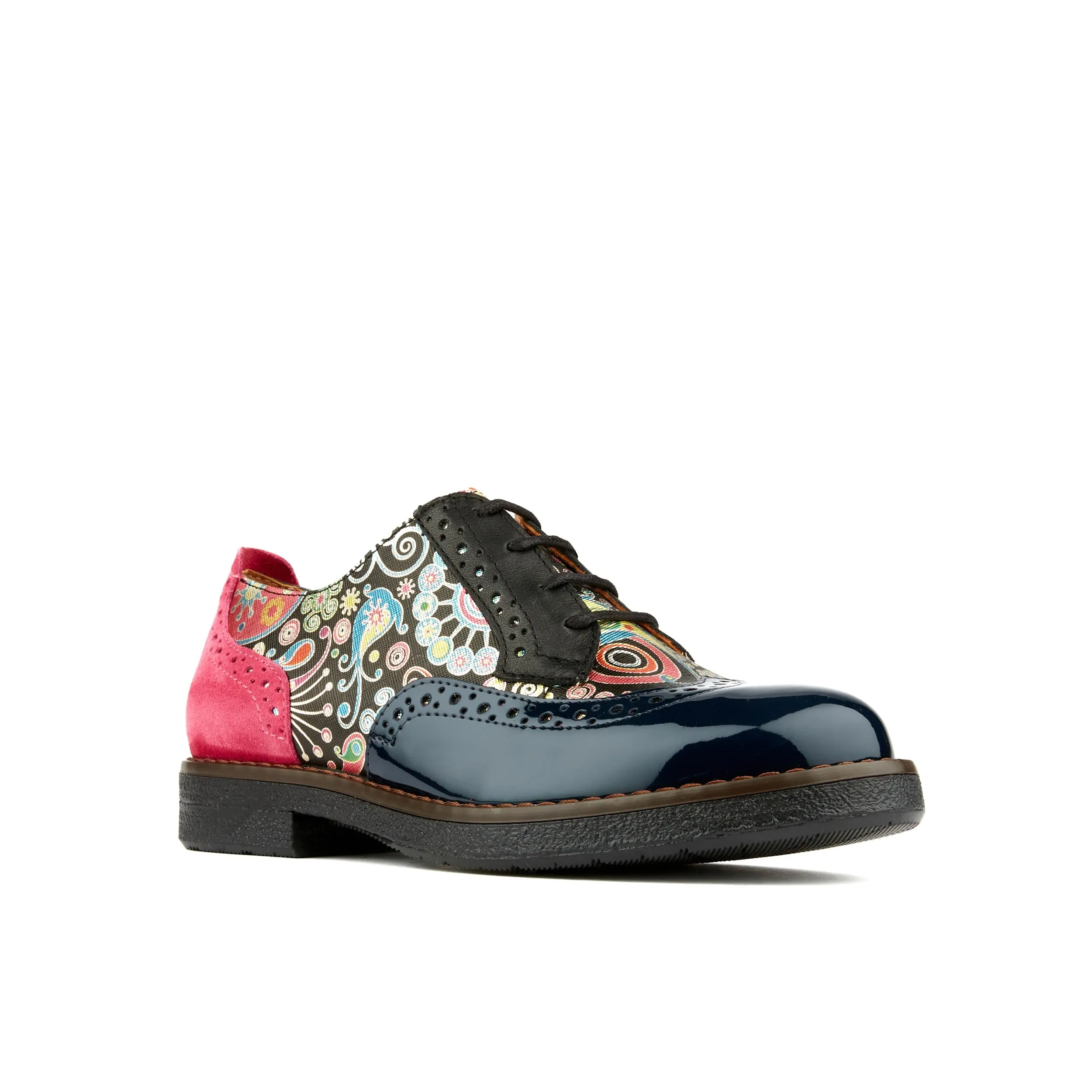 The Artist - Navy Pink - Womens leather shoe with wingtip and brogue design detail