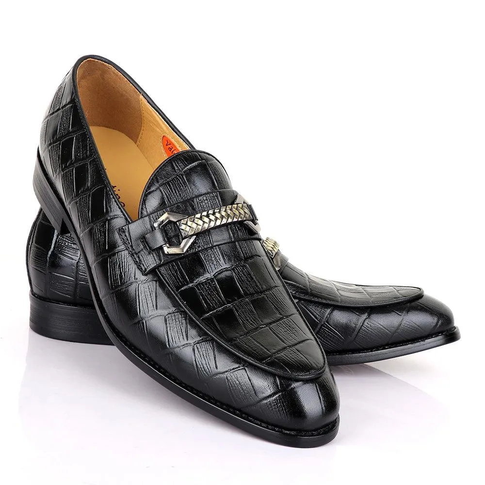 Valentino Classic Chain Block Black Leather Shoe